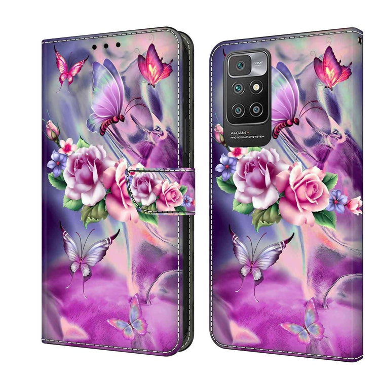 Crystal 3D leather phone case with purple butterflies and floral bouquet design