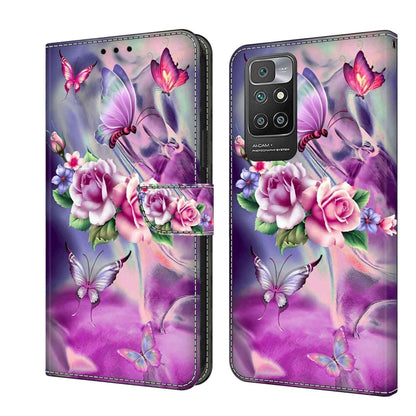 Crystal 3D leather phone case with purple butterflies and floral bouquet design