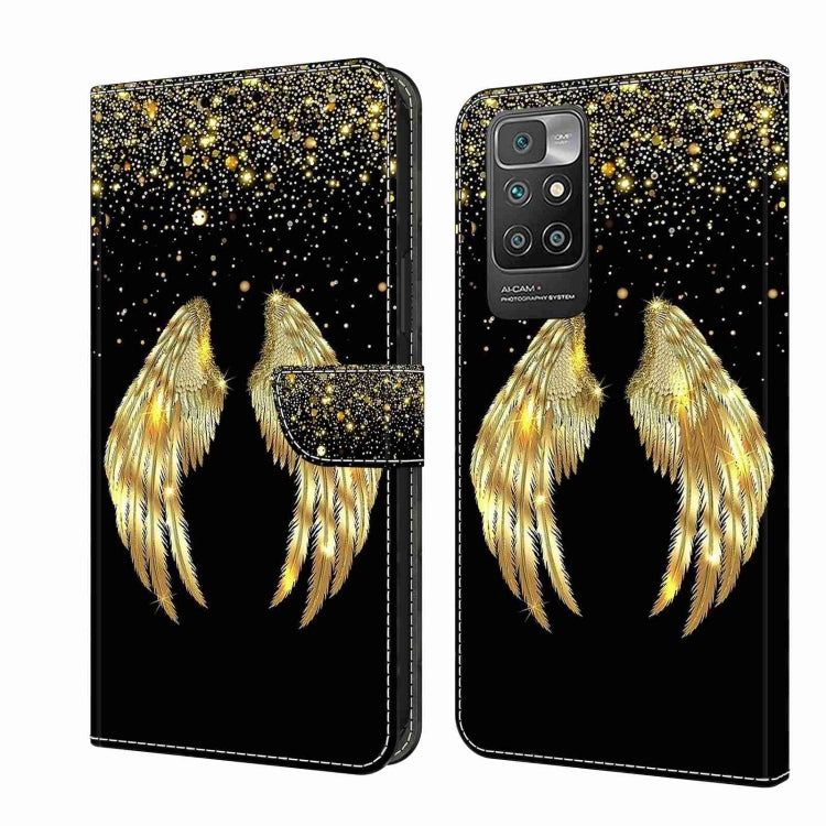 Crystal 3D leather phone case with glittery gold wings on a black background