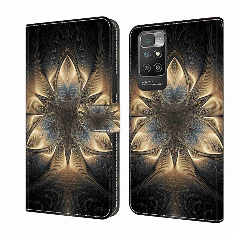 Crystal 3D leather phone case with gold-and-blue floral mandala design