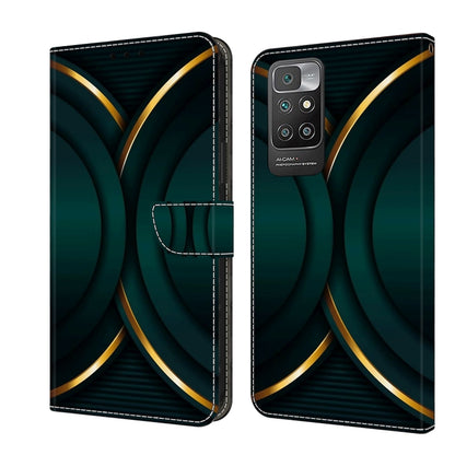 Crystal 3D leather phone case with teal waves and gold trim arc design