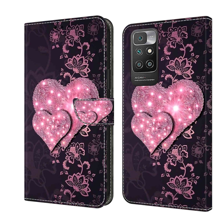 Crystal 3D leather phone case with glowing pink heart and floral damask pattern