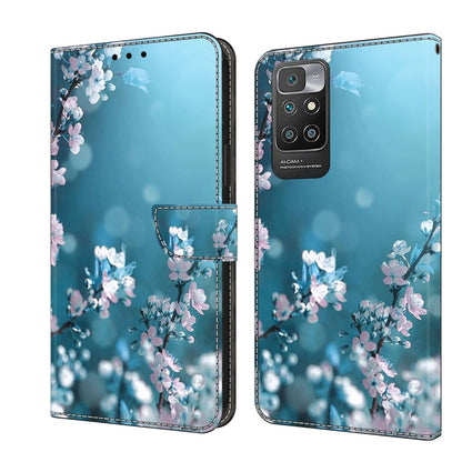 Crystal 3D leather phone case with light blue blossoms and small butterfly accents