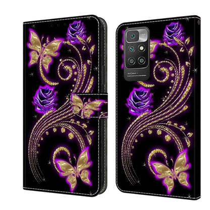 Crystal 3D butterfly phone wallet case with purple roses and ornate swirls