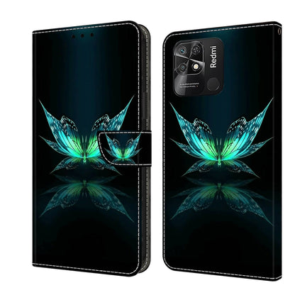 Leather phone case with teal lotus crystal design on dark background