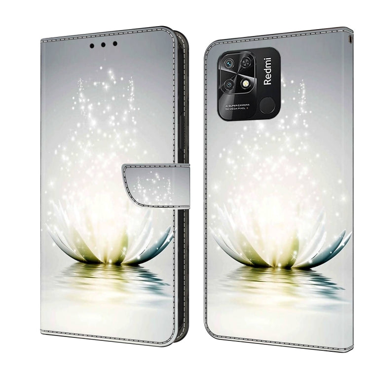 Leather phone case with white glowing flower and water reflection crystal art