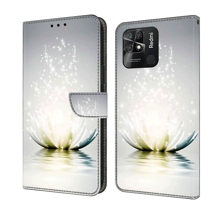 Leather phone case with white glowing flower and water reflection crystal art