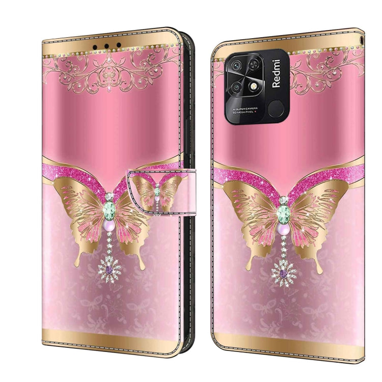Leather phone case with pink butterfly crystal design and decorative lace band