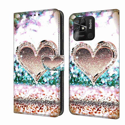 Crystal 3D flip phone case with glitter heart design and leather-look edges