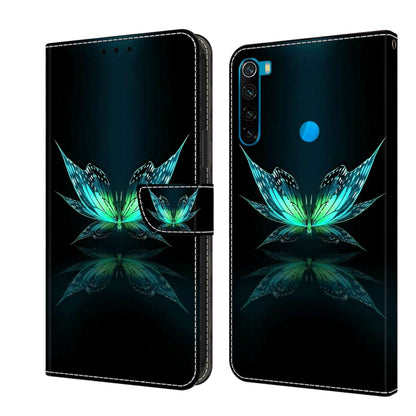 Leather flip phone case with teal lotus flower artwork on a dark background.