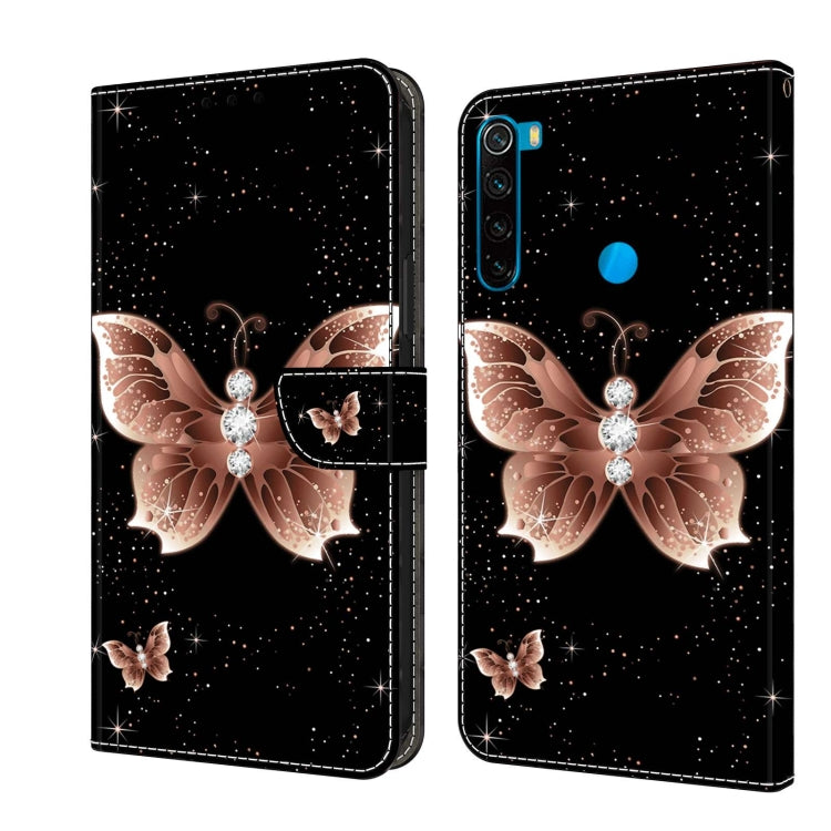 Leather flip phone case with rose-gold butterfly, stars, and sparkly details.