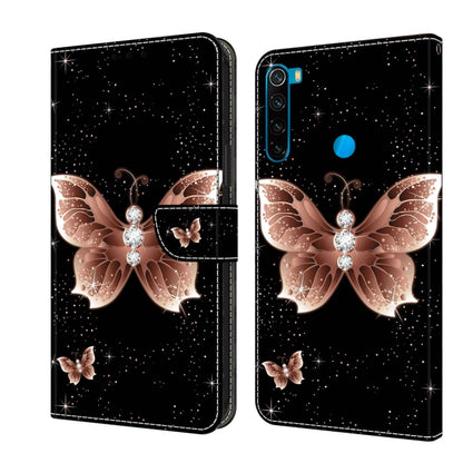 Leather flip phone case with rose-gold butterfly, stars, and sparkly details.