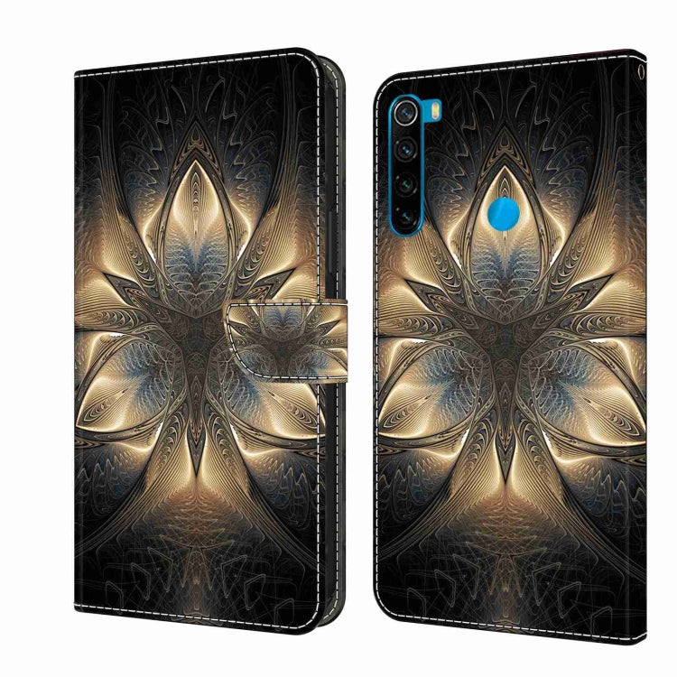 Leather phone case with black and gold embossed mandala design, flip cover with strap
