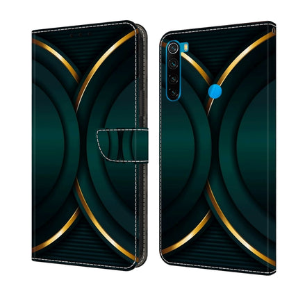 Leather phone case with teal and gold geometric arcs, magnetic flip cover