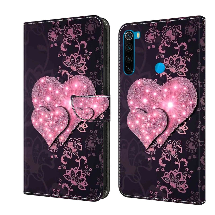 Leather phone case with dark floral pattern, glowing pink heart lights, magnetic flip cover
