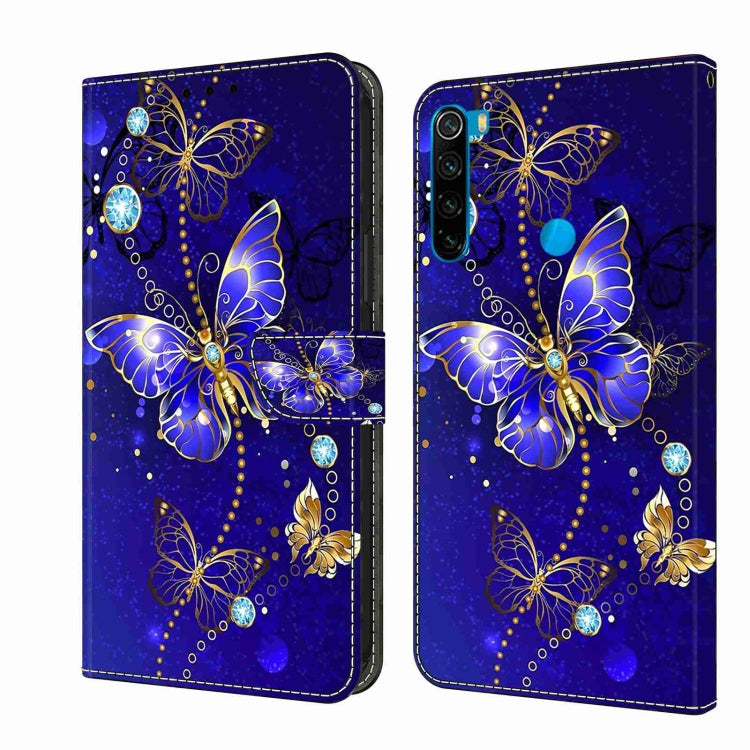 Leather phone case with blue butterfly and crystal embellishment, flip cover