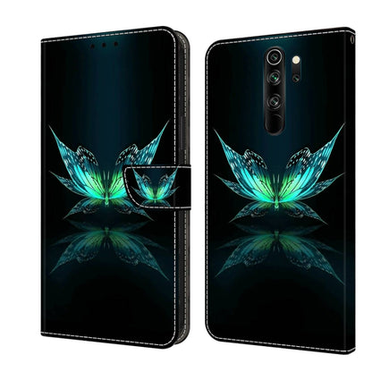 Leather phone case with teal lotus flower design, flip cover