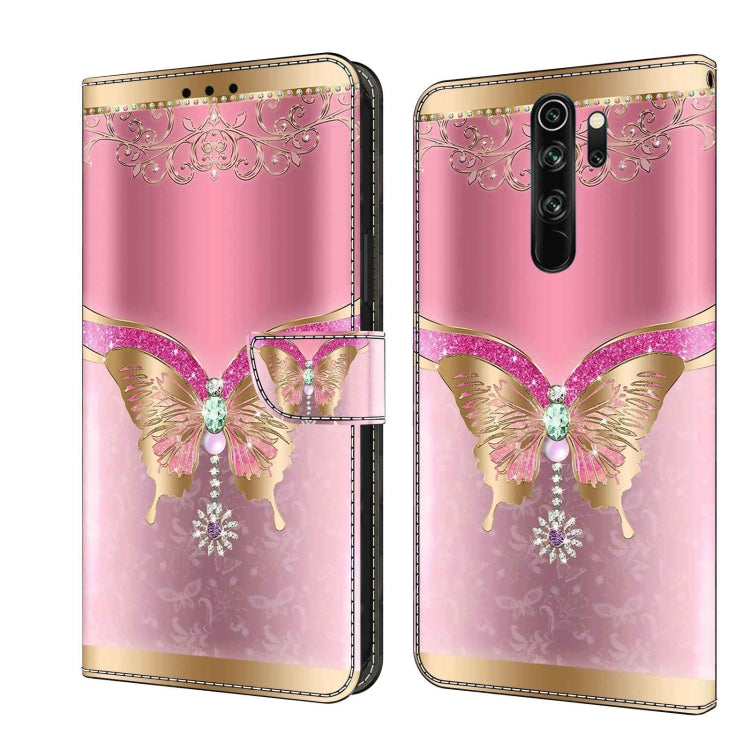 Leather phone case with pink floral butterflies and gold glitter trim, flip cover