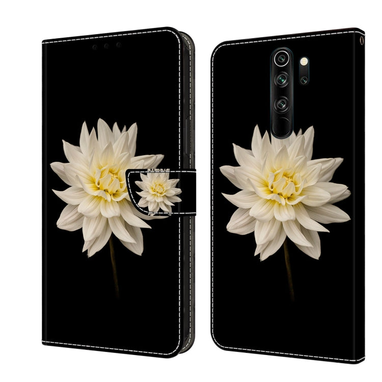 Leather phone case with white flower and small bloom detail, flip cover