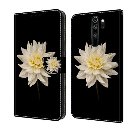 Leather phone case with white flower and small bloom detail, flip cover