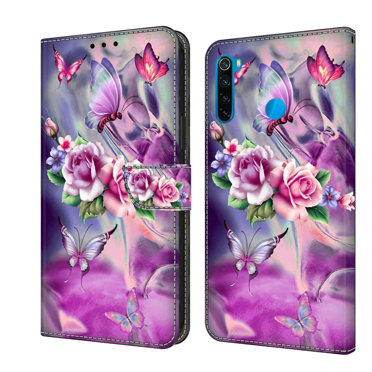 Flip leather phone case with purple butterfly and floral 3D artwork, card slot