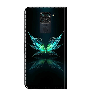 Protective phone case with teal butterfly design and camera cutout on dark blue back