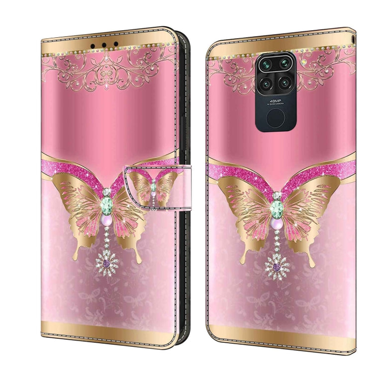Bifold wallet phone case with pink floral ornament, golden trim, and butterflies