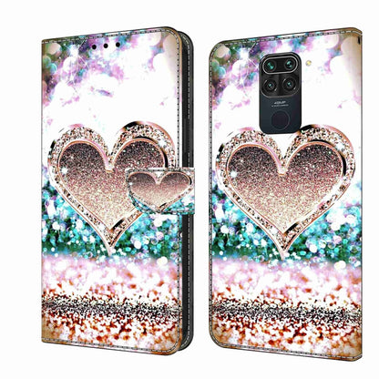 Flip phone case with sparkling heart outline in glittery rainbow bokeh