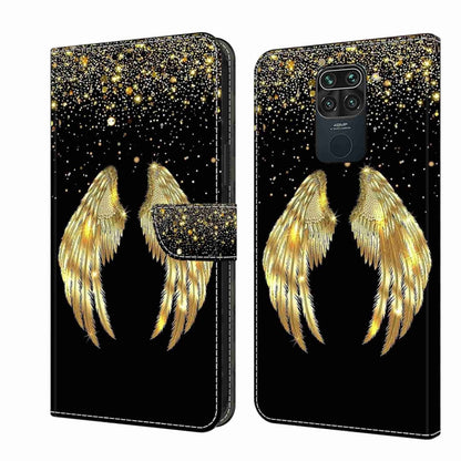 Flip phone case with gold feather wing design on starry black background