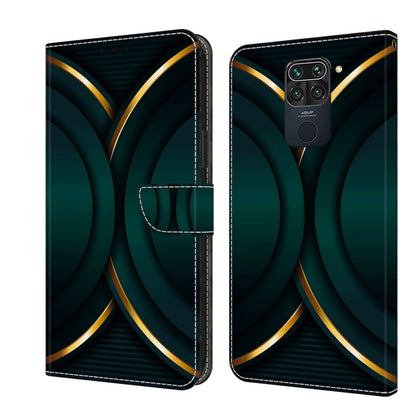 Flip phone case with dark teal panels and gold curved arch design