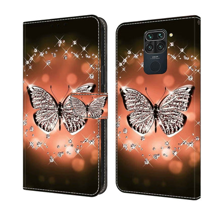 Leather wallet phone case with silver butterfly and star crystal pattern