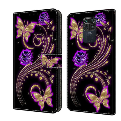 Leather wallet phone case with purple cat-and-moon fantasy illustration and flip clasp