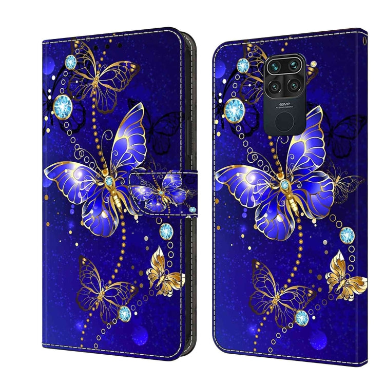 Leather wallet phone case with blue butterfly and gemstone floral border design