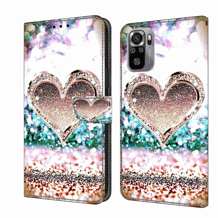 Shockproof leather phone case with glittery heart design and iridescent bow clasp