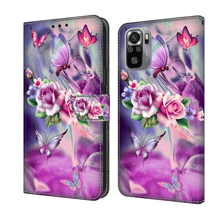 Shockproof leather phone case with purple floral butterflies and pink flower bouquet