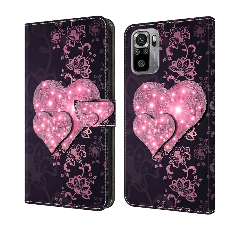 Shockproof leather phone case with glowing pink heart lights and floral motif