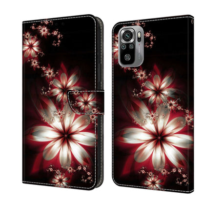 Crystal 3D shockproof leather phone case with red-and-white flower design and strap