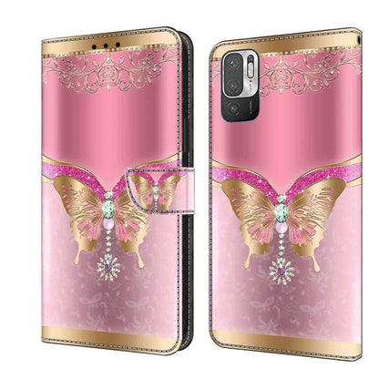 Crystal 3D phone wallet case with pink butterflies and decorative lace border
