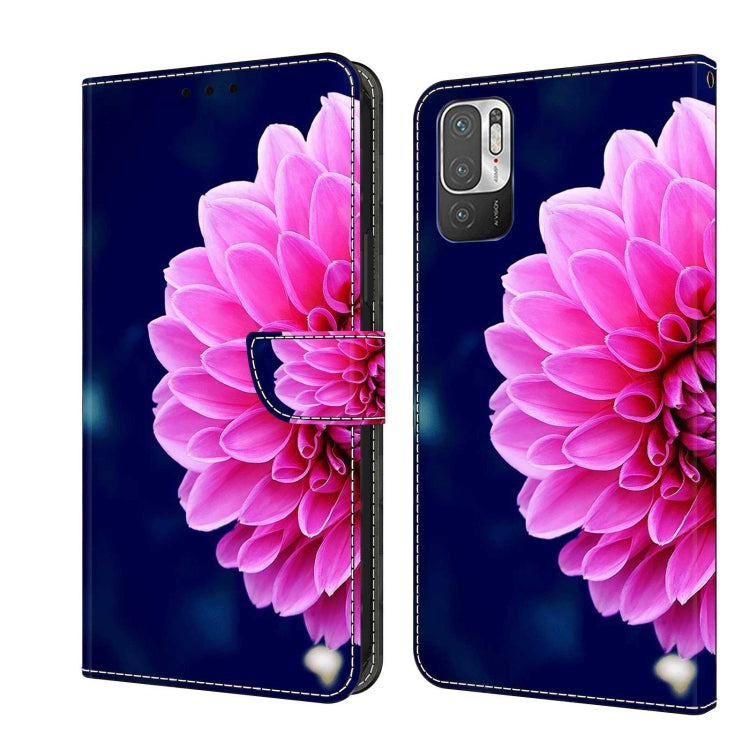 Crystal 3D phone wallet case with large pink peony flower and dark blue cover