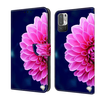 Crystal 3D phone wallet case with large pink peony flower and dark blue cover