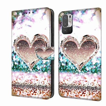 Crystal 3D heart glitter phone wallet case with rose-gold hearts and sparkles