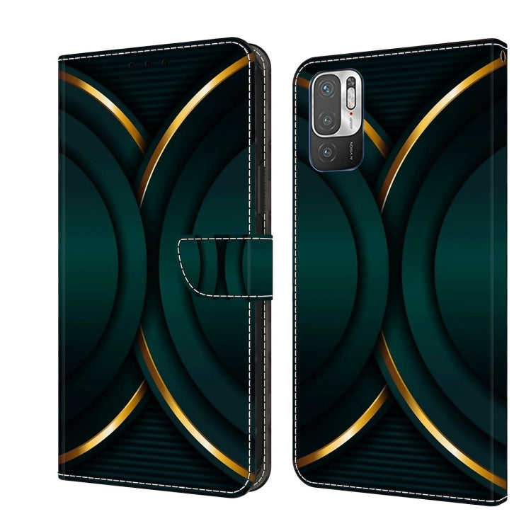 Protective phone case with dark teal wave pattern and gold curved accents