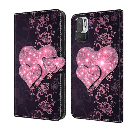 Protective phone case with pink heart and floral lights on dark purple background