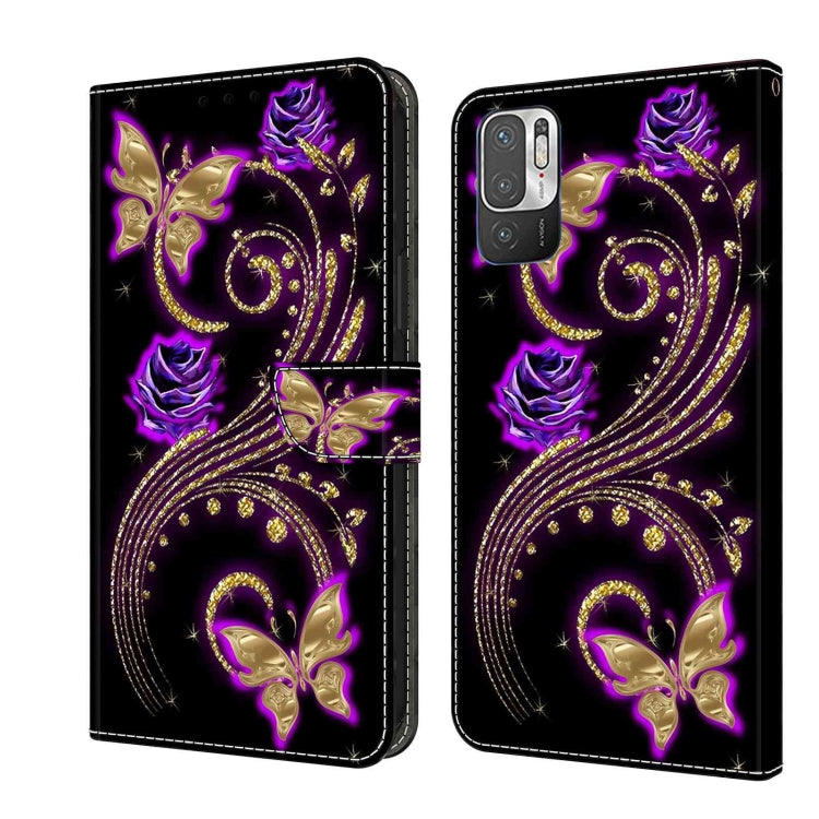 Protective phone case with purple-gold butterfly and rose motifs on black base