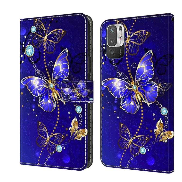 Blue leather phone case with gold 3D butterfly design and crystal accents