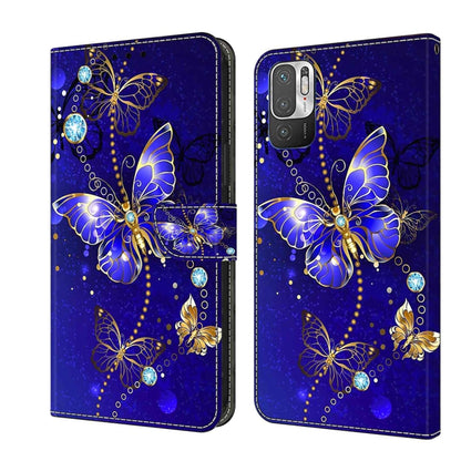 Blue leather phone case with gold 3D butterfly design and crystal accents