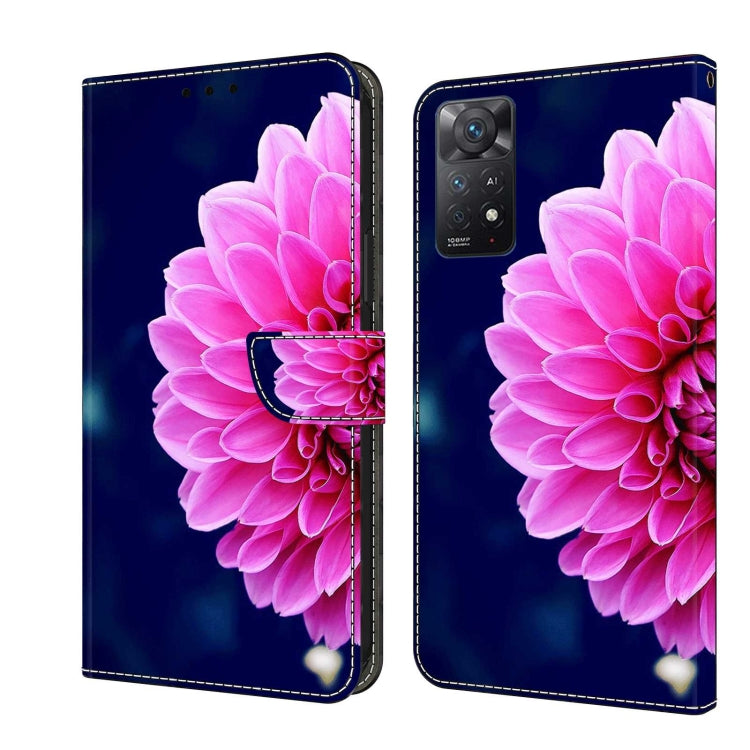 Leather phone case with large pink flower and butterfly accent, dual-view protective cover.