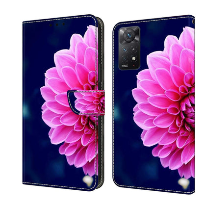 Leather phone case with large pink flower and butterfly accent, dual-view protective cover.