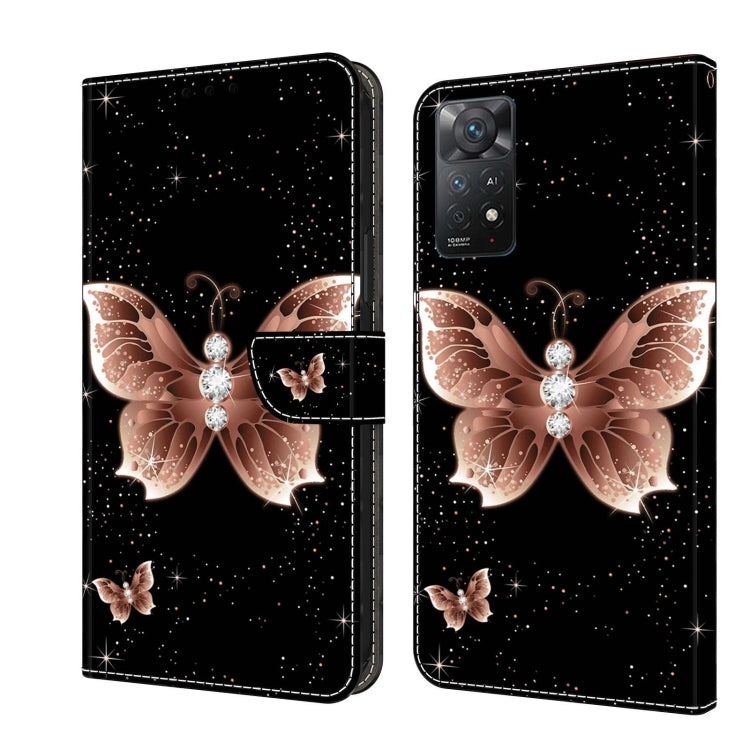 Leather phone case with rose-gold butterfly and sparkly star background, flip cover included.
