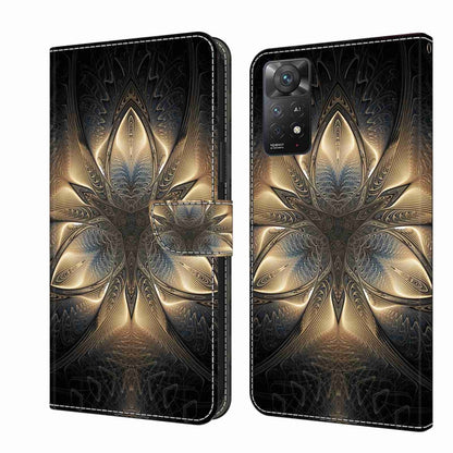 Protective leather phone case with gold floral mandala and sparkly black background